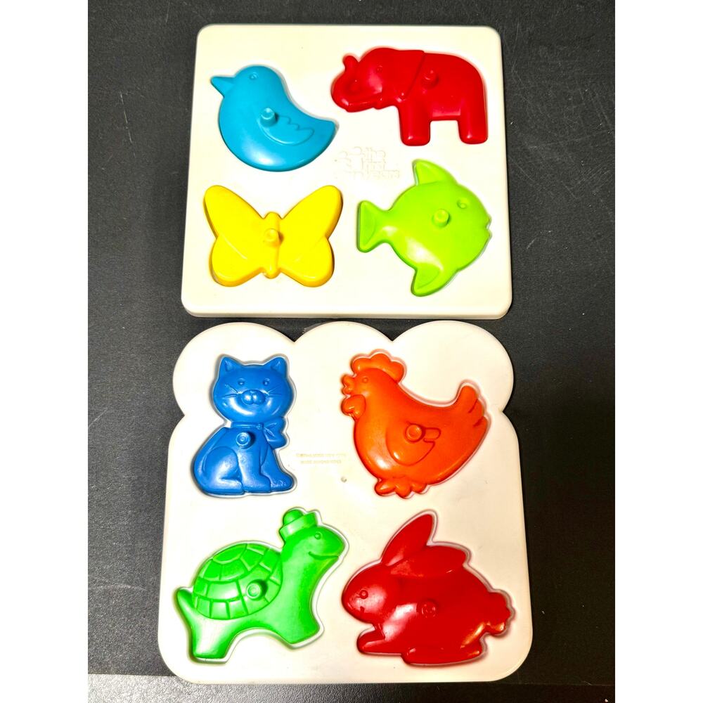 1977 First Years Peek n Seek puzzles preowned great shape animals peg pieces